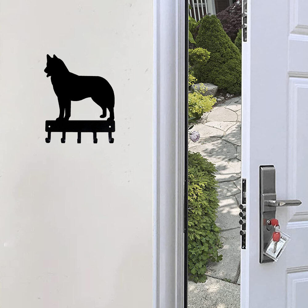 Husky Dog - Key Hooks & Keychain Holder - 6 inch Wide/9 inch Wide Metal Wall Art