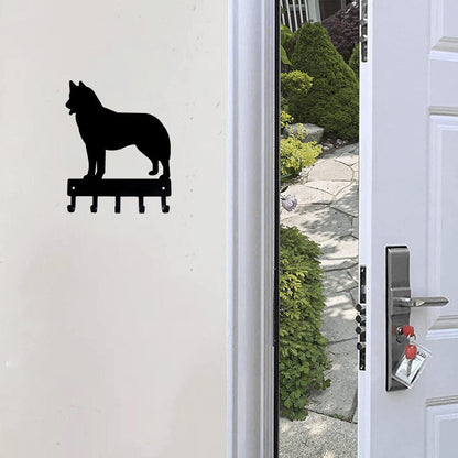 Husky Dog - Key Hooks & Keychain Holder - 6 inch Wide/9 inch Wide Metal Wall Art
