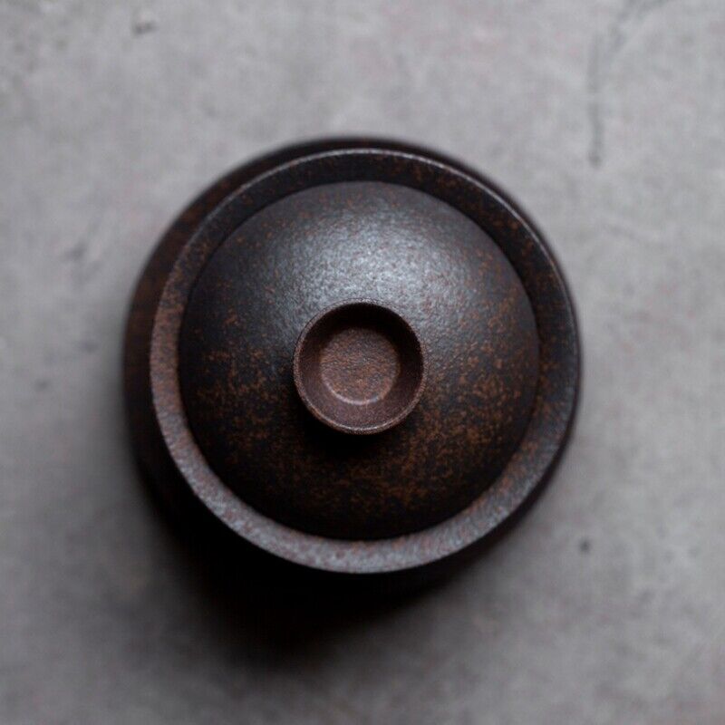 crude pottery gaiwan antique style Chinese ceramic tureen cup bowl saucer lid