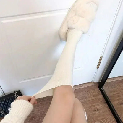 Women Long Socks 1-2 Pairs Wool Cashmere Stockings Girls Autumn Winter Warm Knee