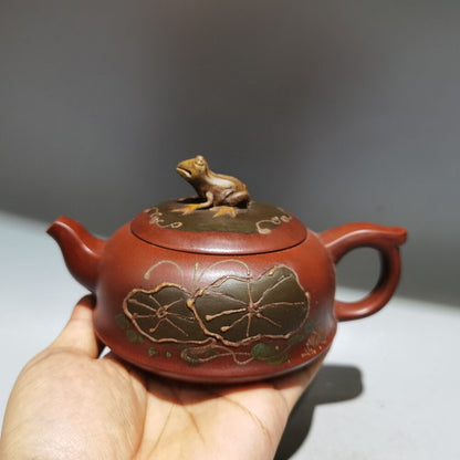 vintage chinese yixing purple clay teapot zisha ceremony frog lotus leaf teaware