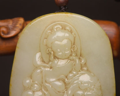 Chinese Natural Hetian Jade Carving Beast Child Statue Nice Pendant Jewelry Rare