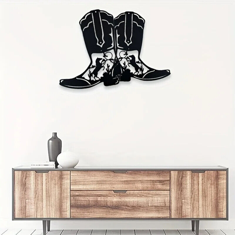 CIFBUY Cowboy Boots Metal Wall Art Cowboy Style Black Metal Art Sign Decor Room