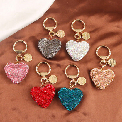 Full Rhinestone Heart Peach Heart Car Keychain Women Handbag Pendant Keyring *US