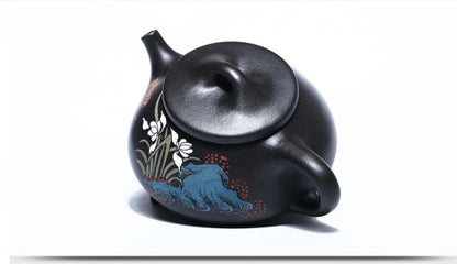 210cc chinese Yixing Handmade Zisha Black clay Teapot Shi piao Hu Tea Pot