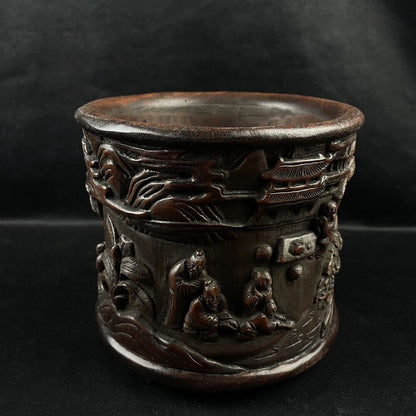 chinese bamboo carving antique carved brush pot Figurines wood statue pine money
