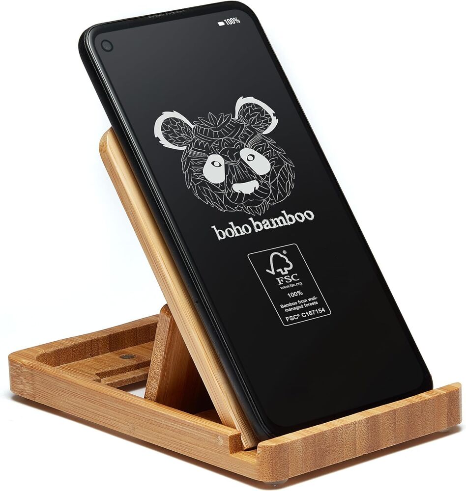 Wooden Adjustable Phone Stand Made from Eco Friendly Bamboo Desktop Organizer