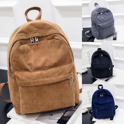 Corduroy Backpack School Travelling Shoulder Bag Softback Cotton Blue 25*12*36CM