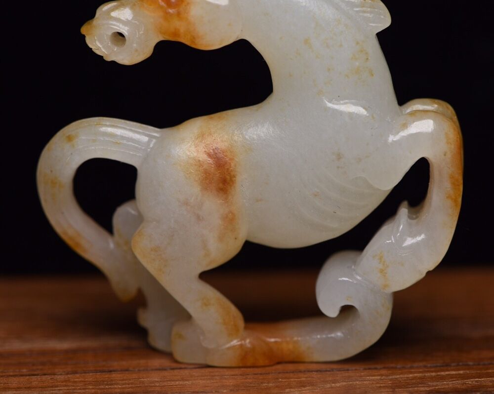Chinese Natural Hetian Jade Carved Exquisite Horse Statue Collection Figurines