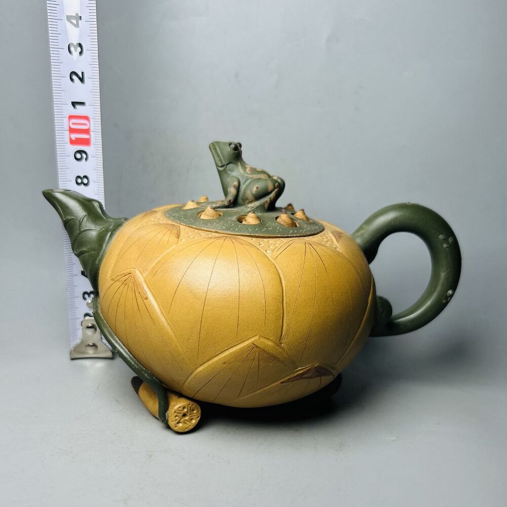 Vintage Chinese Yixing Purple Clay Teapot Zisha Ceremony Lotus Frog Teaware