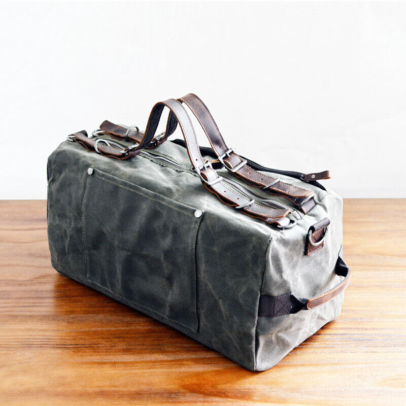 Vintage Water Resistant Wax Canvas Duffel Travel Overnight Weekend Gym Carry Bag