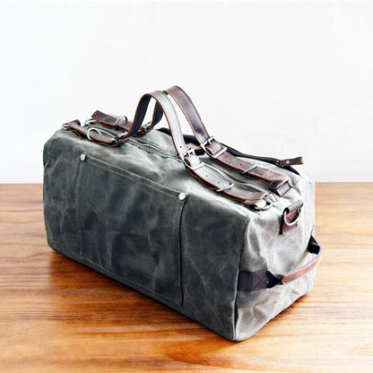 Vintage Water Resistant Wax Canvas Duffel Travel Overnight Weekend Gym Carry Bag