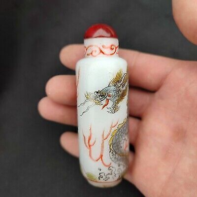 chinese peking glass snuff bottle large dragon statue Ball snuffbox Painted gift