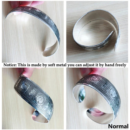 Women Fashion Bracelets Silver Plated Carved Flower Vintage Cuff Tibetan Bangles