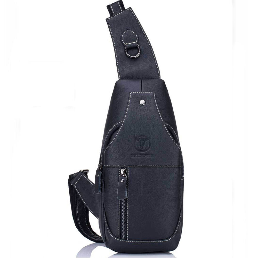 Men's Cow Leather Chest Crossbody Bag Sling Backpack Shoulder Bag Casual Daypack