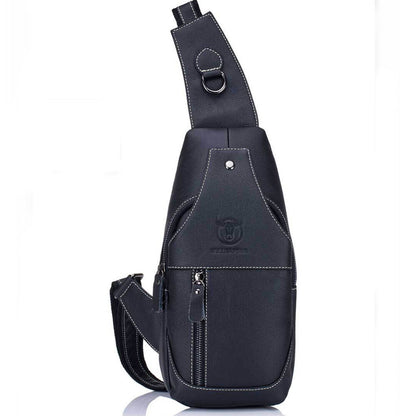 Men's Cow Leather Chest Crossbody Bag Sling Backpack Shoulder Bag Casual Daypack