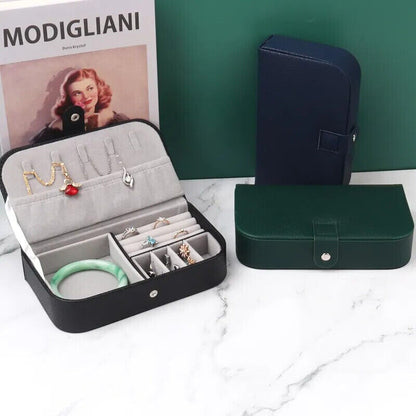 Jewelry Box Travel Organizer PU Necklace Ring Earring Storage Case 19.5x11x4.5cm