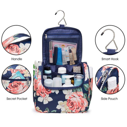 WANDF Hanging Toiletry Bag Travel Cosmetic Organizer Medium, Black Peony