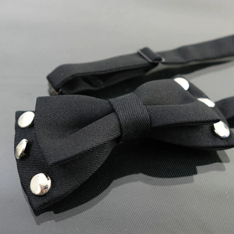 Men Fashion Neckties Cotton Black Punk Rivets Rock Style Bow Ties Hip Hop 12x6cm