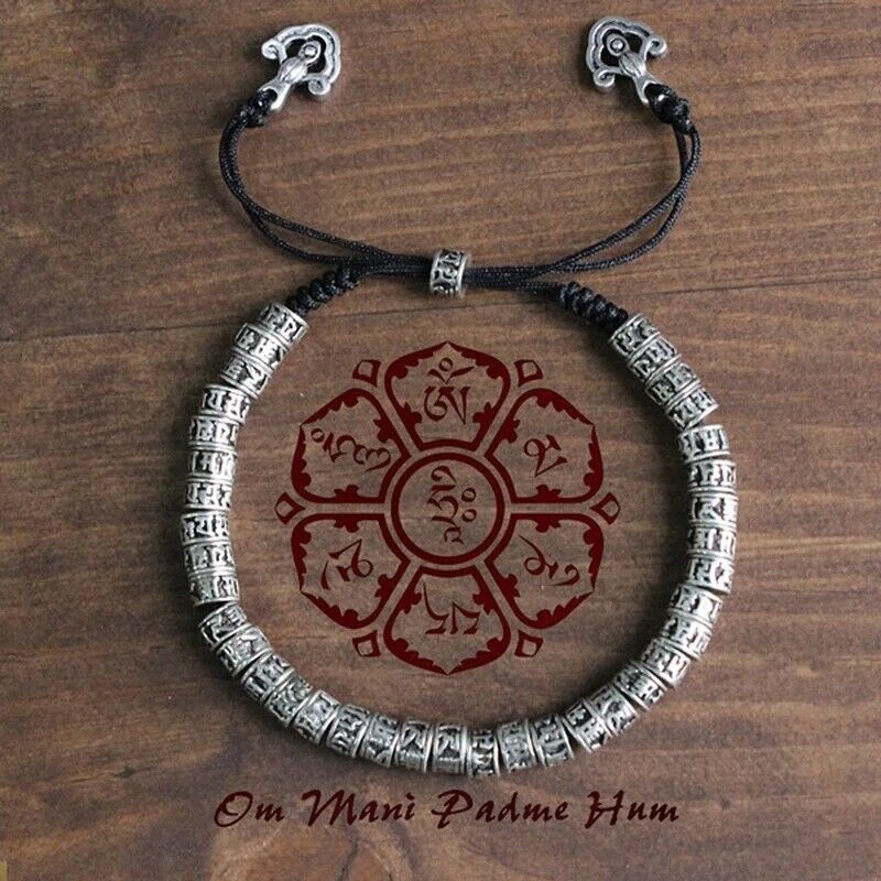 Men Bracelets Brass Traditional Tibetan Buddhism Six Words Mantra Amulets Beaded