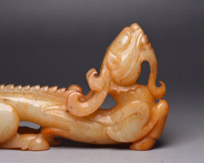 Collection China Hetian Jade Carved Dragon Statue Exquisite Unique Figurines Art