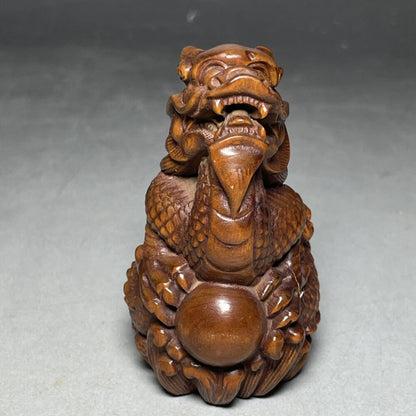 Chinese handmade Natural Boxwood Hand-carved Exquisite Dragon Statue gift