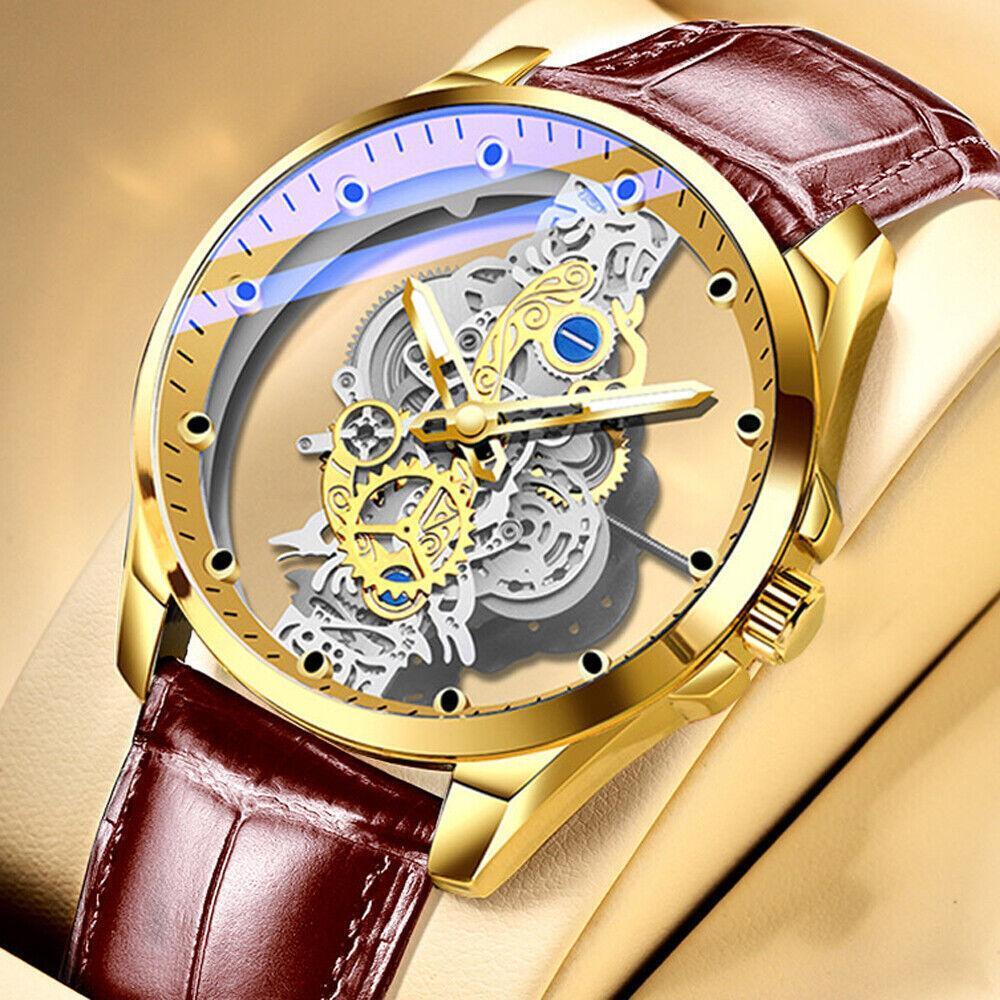 Reloj Esqueleto Hueco De Lujo Para Hombres Automático Cuarzo Acero Inoxidable
