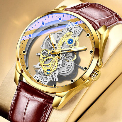 Reloj Esqueleto Hueco De Lujo Para Hombres Automático Cuarzo Acero Inoxidable