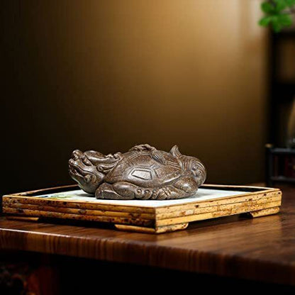 Chinese Yixing Dragon Turtle Tea Decoration Auspiciousness Lucky Well Fengshui