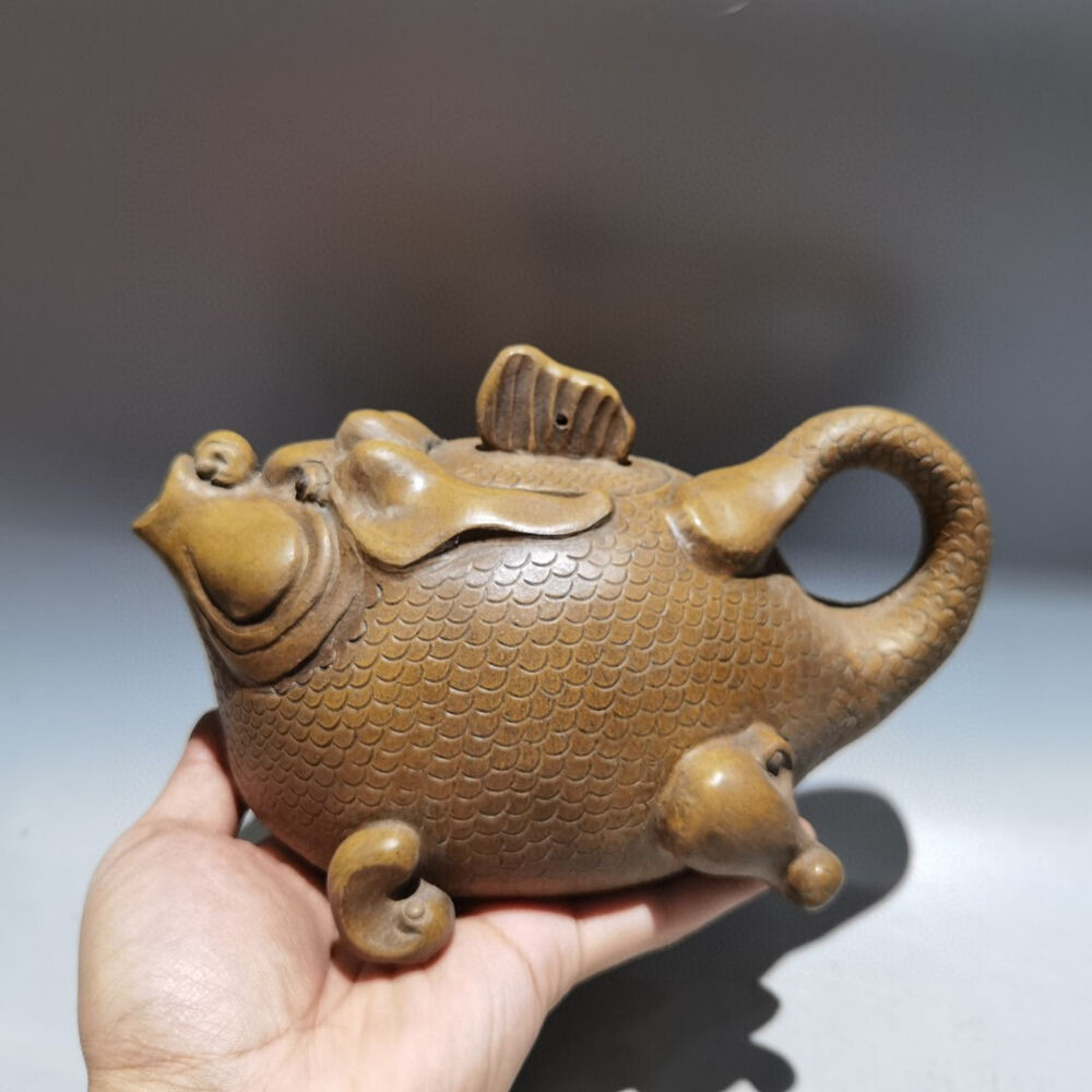 Chinese Yixing Zisha Clay Handmade Exquisite Teapot（鱼化龙壶 底款：陈鸣远）