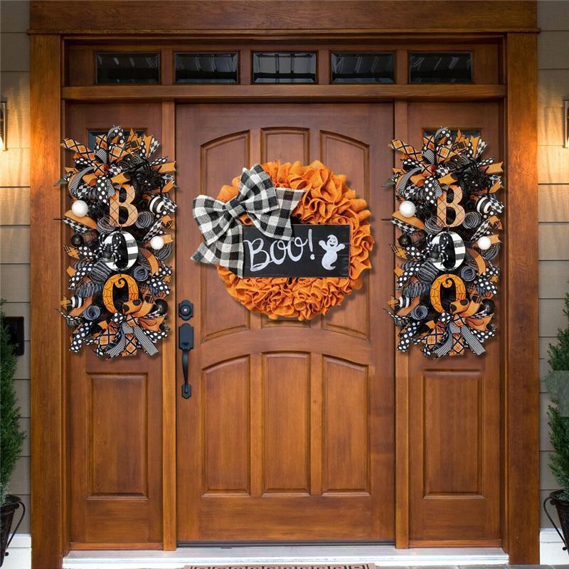2023 Halloween Decoration Wreath Pumpkin Boo Front Door Halloween Party Hanging