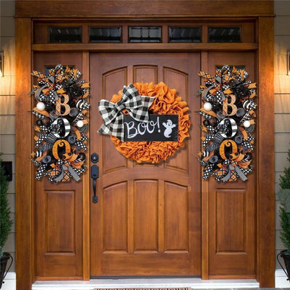 2023 Halloween Decoration Wreath Pumpkin Boo Front Door Halloween Party Hanging