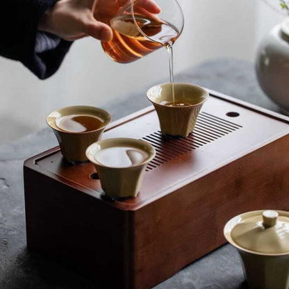 Wood Tea Tray with Tea Set|Gong Fu Tea Set Tray