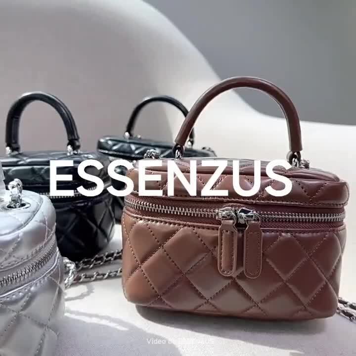 Mini Quilted Real Leather Vanity Case Box Purse Clutch Tote Shoulder Bag Chains