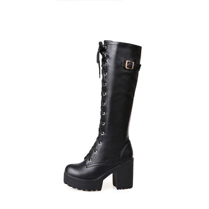 Ladies shoelace Belt Buckle Boots Women High Heels Date Shoes Woman