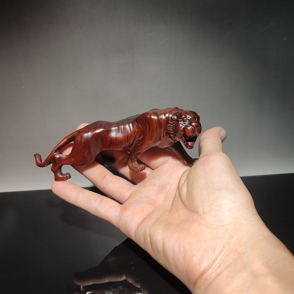 Nice Wood Carved Tiger Appealing Sculpture Lovely Woodwork Wall Desk Home Decor
