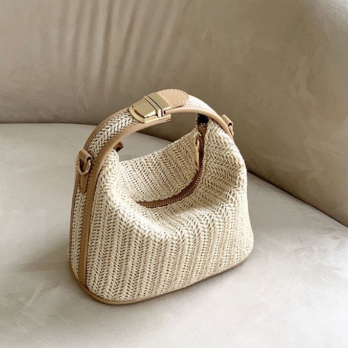 Straw Handbag Shoulder Bags Small Woven Beach Purse Summer Messenger Totes Beige