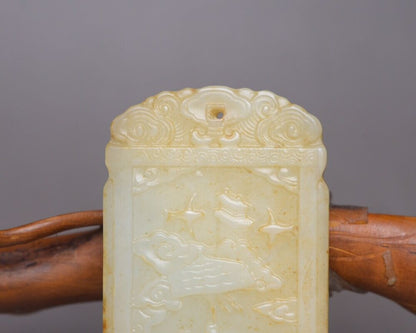 Chinese Beautiful Natural Hetian Jade Carving Figure Story Fine Pendant Jewelry