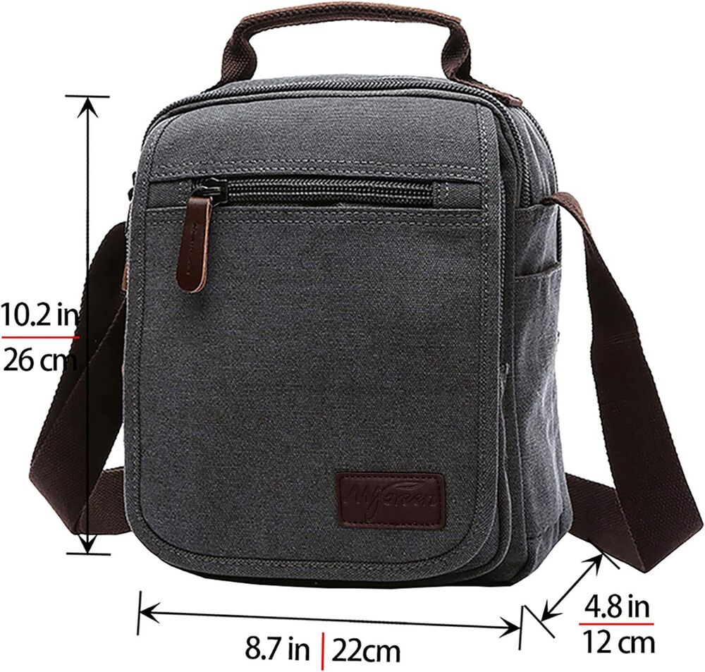 mygreen Small Canvas Crossbody Shoulder Bag Messenger Work Small, Gray