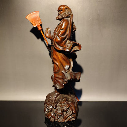 wood boxwood Carved sculpture buddha Dharma Arhat statue Demon Subduing decor