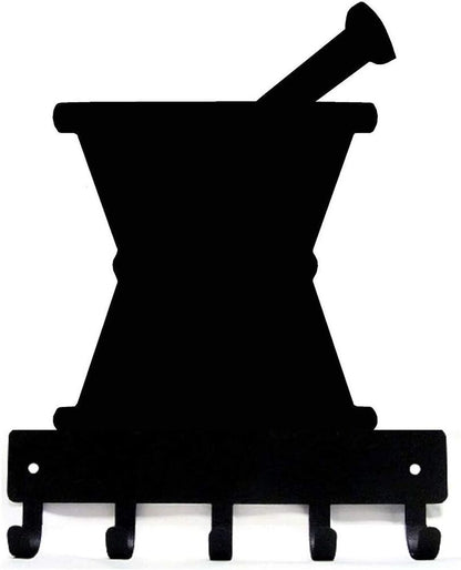 Mortar & Pestle Metal Key Rack - 9 Inch Wide / 6 Inch Wide Metal Wall Art