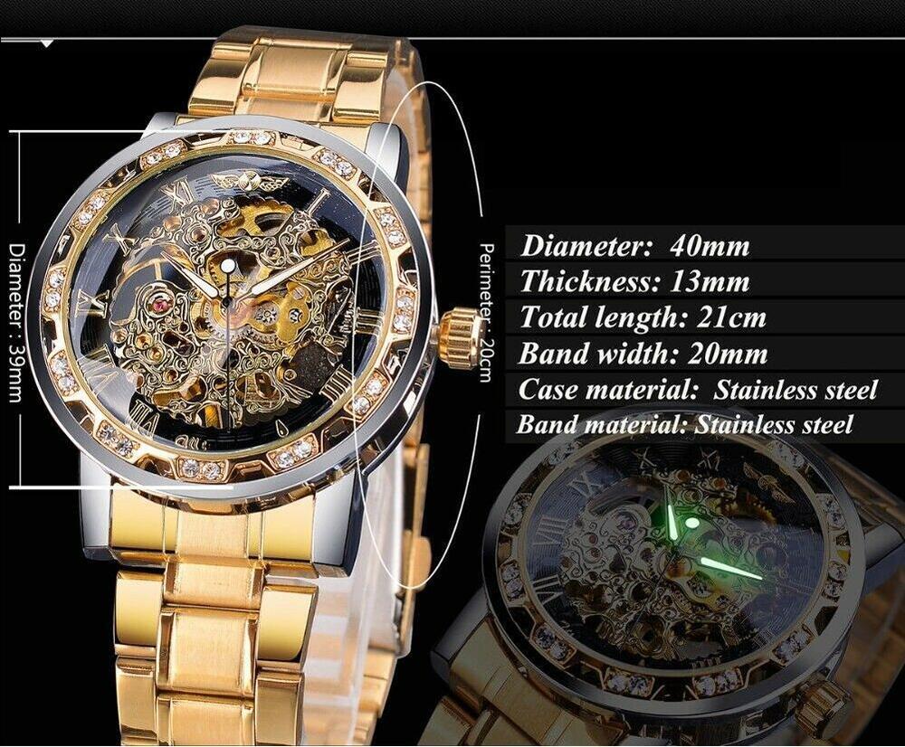 Men's Watches Skeleton Watch Mechanical Movement Stainless Steel Transparent Uk