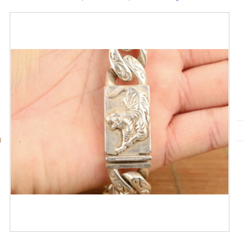 Rare Chinese tibet silver hand cast tiger figure Statue bracelet man jewel gift