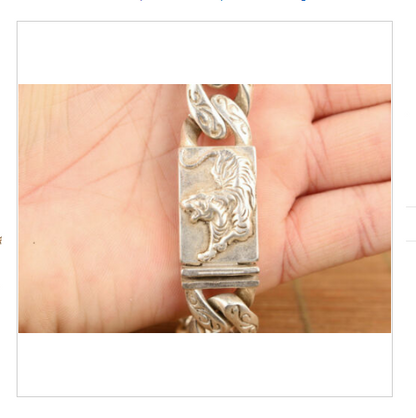 Rare Chinese tibet silver hand cast tiger figure Statue bracelet man jewel gift