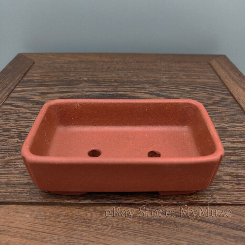 Red Chinese Yixing Rectangular Zisha Mame Shohin Bonsai Pot 9.5x5.5x3cm