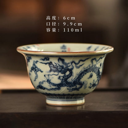 Jingdezhen Blue and White Porcelain Master Cup Dragon Kung Fu Tea Cup