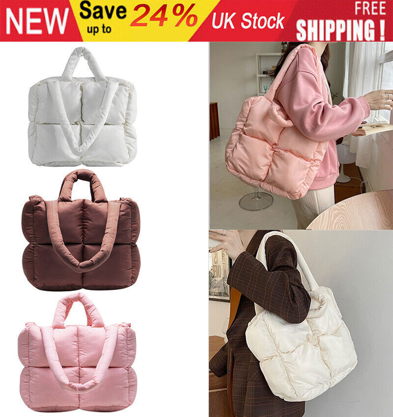 Puffer Tote Bag for Women Quilted Puffy Handbag Winter Down Shoulder Bnn