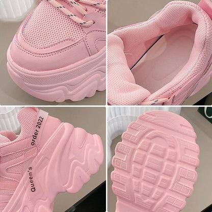 Women's Pink Sneakers Sports Shoes Woman Lace Up Thick Sole Shoes 2023