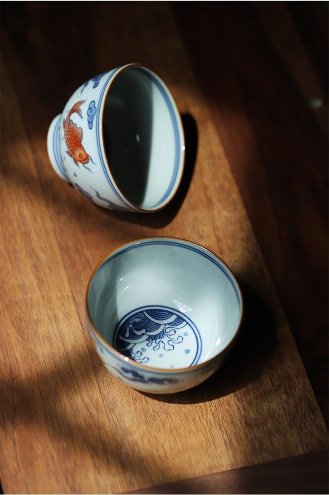 120cc China JingDeZhen master tea cup beauty niannianyouyu doucai ceramic cup