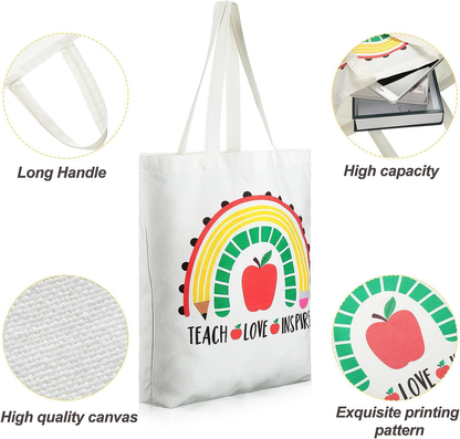 4 Pack Teacher Canvas Tote Bags Appreciation Gifts Large, Multicolor